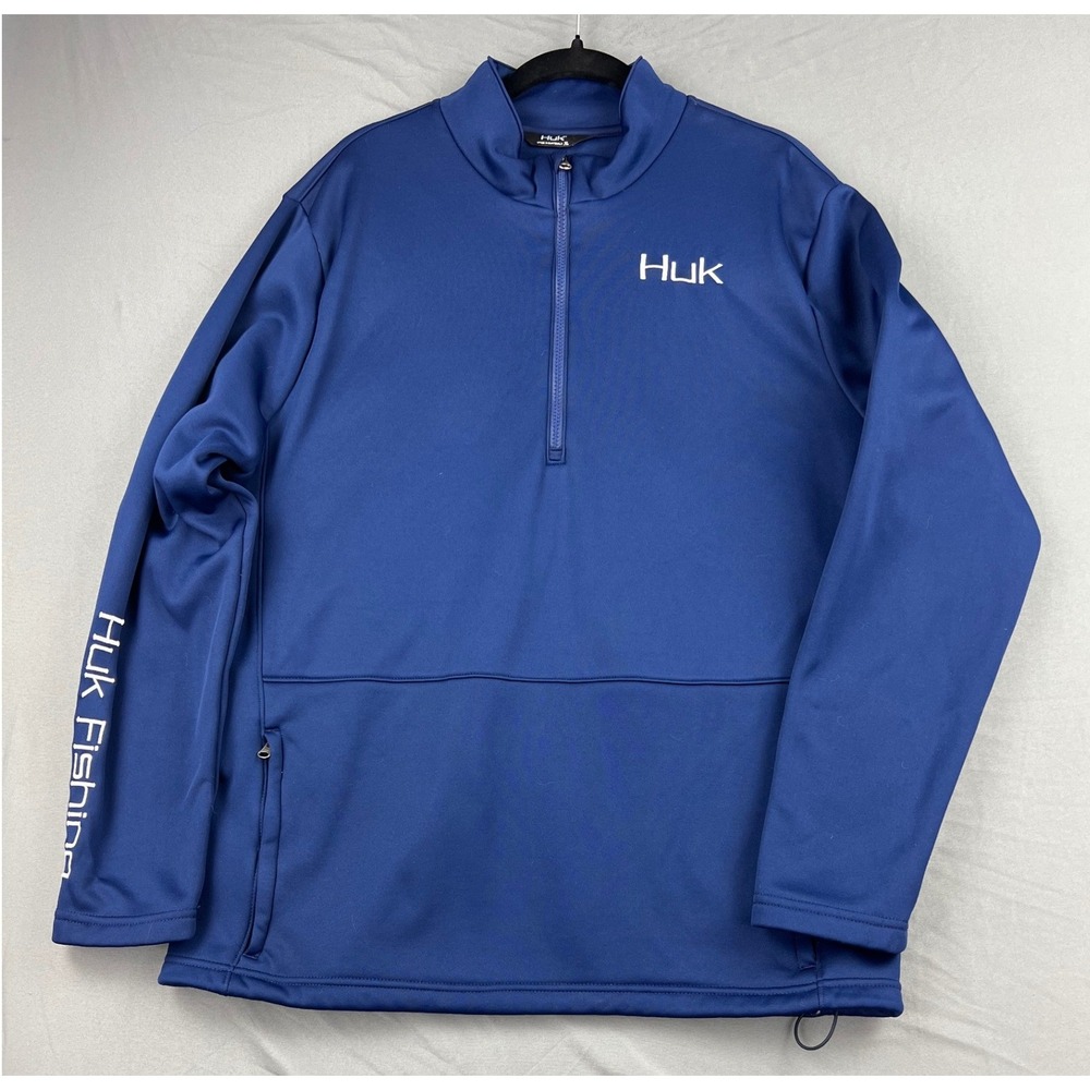 Huk Fishing Pullover 1/4 Zip Fleece Men XL Blue Good Performance Sweatshirt